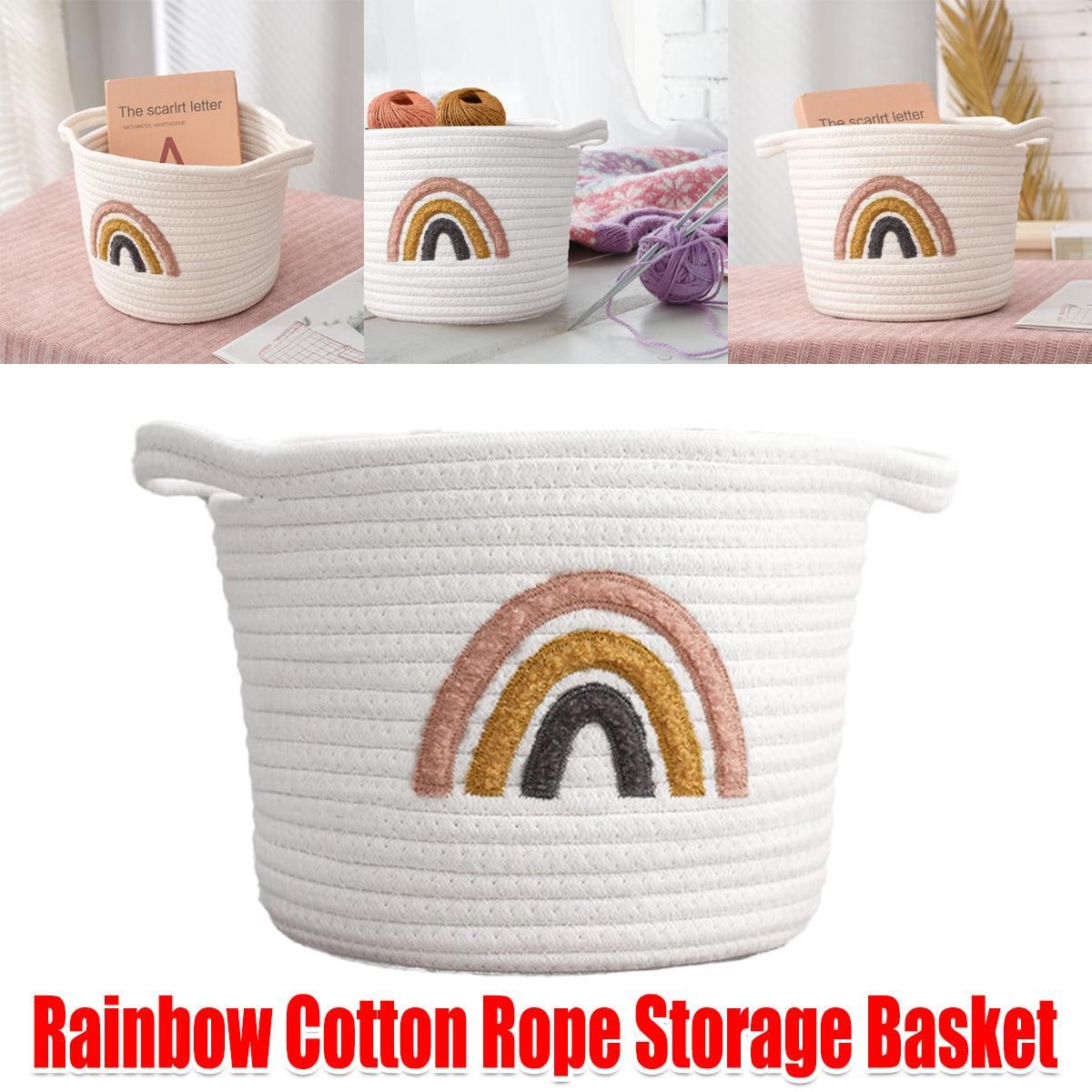 Rainbow Cotton Rope Storage Basket Handheld Desktop Organizer Large Basket V528-STORAGE-WHITE-823046