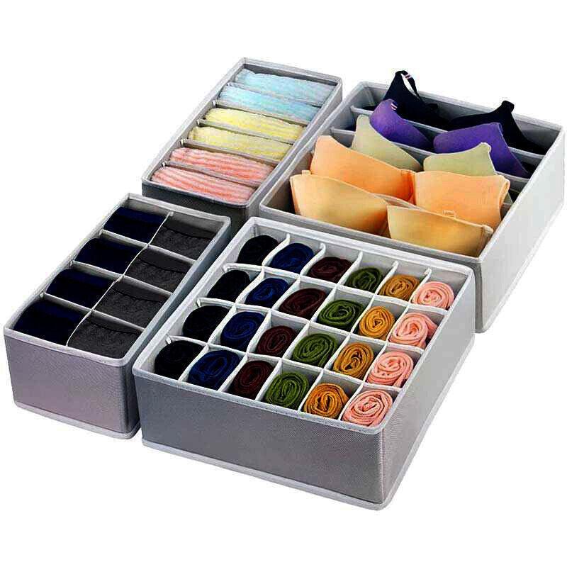 Drawer Organizer Set Foldable Storage Box Divider for Bra Underwear Closet 4pcs - Beige V528-STORAGEBO-BEIGE-84803