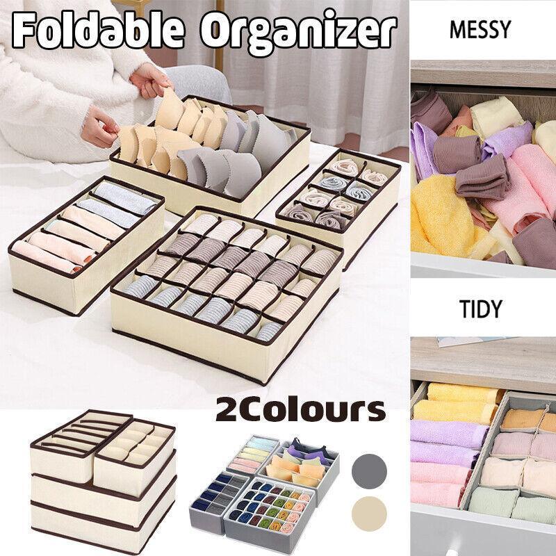 Drawer Organizer Set Foldable Storage Box Divider for Bra Underwear Closet 4pcs - Grey V528-STORAGEBO-GREY-58791