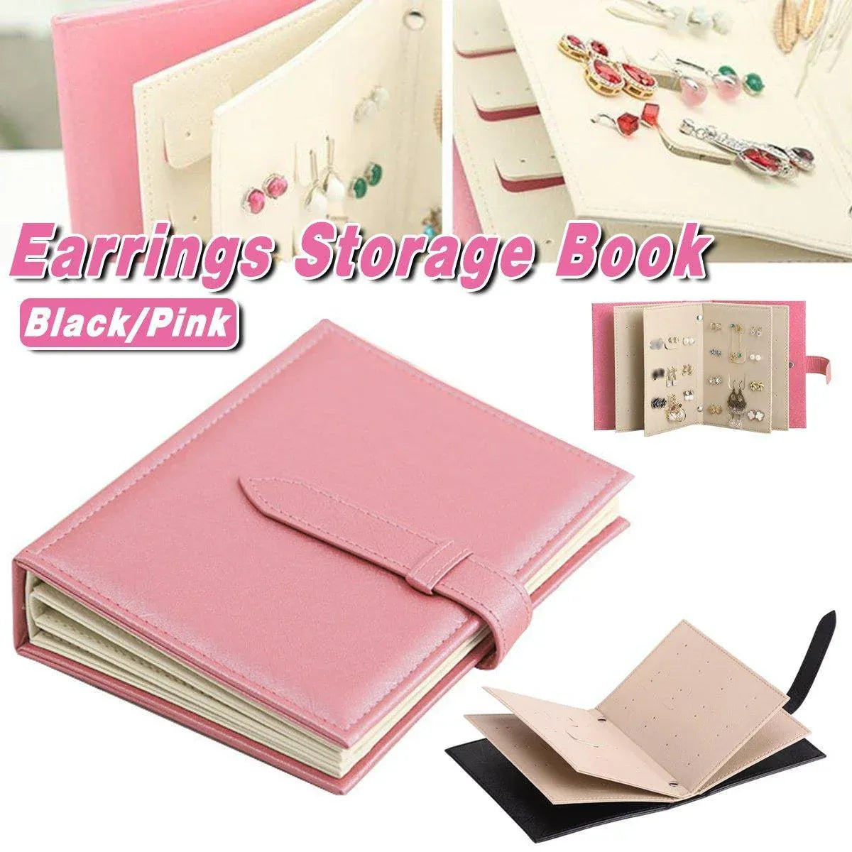 Large Capacity Jewelry Storage Book for Earrings Home Organizer Small Size Box - Black V528-STORE-BOOKS-BLACK-582556