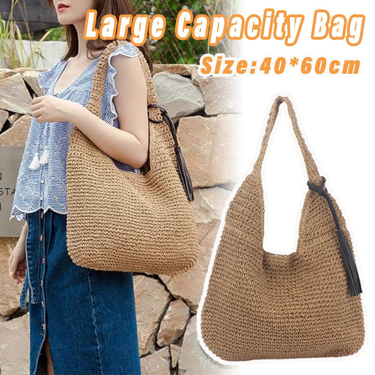 Large Capacity Fashion Woven Straw Shoulder Bag Simple Design for Everyday Use V528-STRAW-BAG-BROWN-609713
