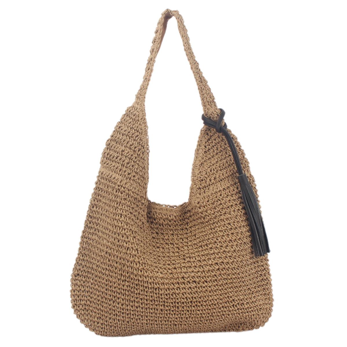 Large Capacity Fashion Woven Straw Shoulder Bag Simple Design for Everyday Use V528-STRAW-BAG-BROWN-609713