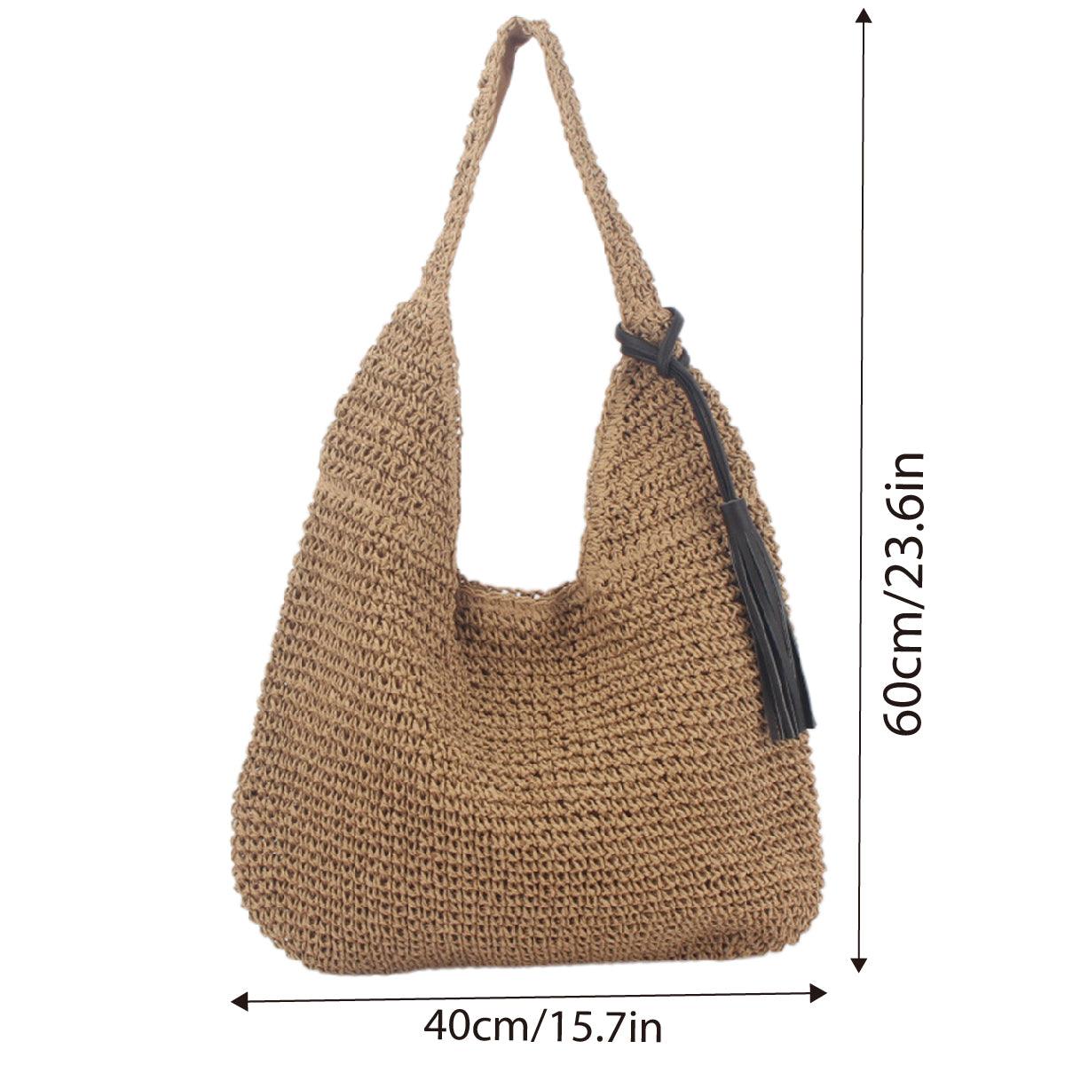 Large Capacity Fashion Woven Straw Shoulder Bag Simple Design for Everyday Use V528-STRAW-BAG-BROWN-609713