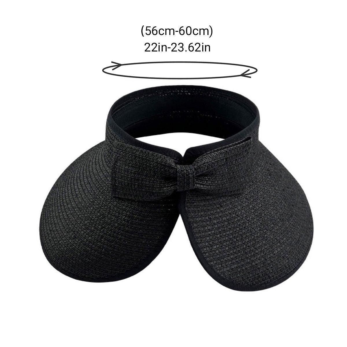 Women Roll Up Sun Visor Wide Brim Straw Hat Summer Foldable UV Protection Cap - Khaki V528-STRAW-HAT-KHAKI-976525