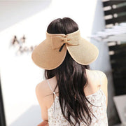 Women Roll Up Sun Visor Wide Brim Straw Hat Summer Foldable UV Protection Cap - Khaki V528-STRAW-HAT-KHAKI-976525