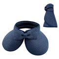 Women Roll Up Sun Visor Wide Brim Straw Hat Summer Foldable UV Protection Cap - Navy Blue V528-STRAW-HAT-NAVY-510428