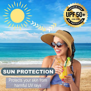 Women Roll Up Sun Visor Wide Brim Straw Hat Summer Foldable UV Protection Cap - Rose Red V528-STRAW-HAT-ROSE-RED-852478