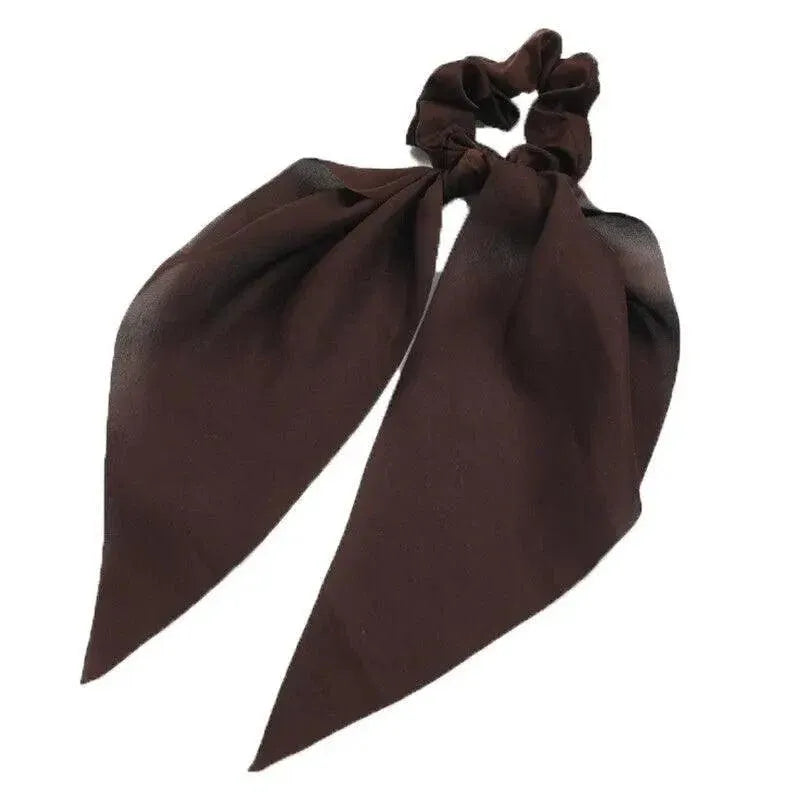 Chiffon Ponytail Scarf Bow Elastic Hair Rope Tie Scrunchies Ribbon Hair Bands - Coffee V528-STREAMER-01-91571