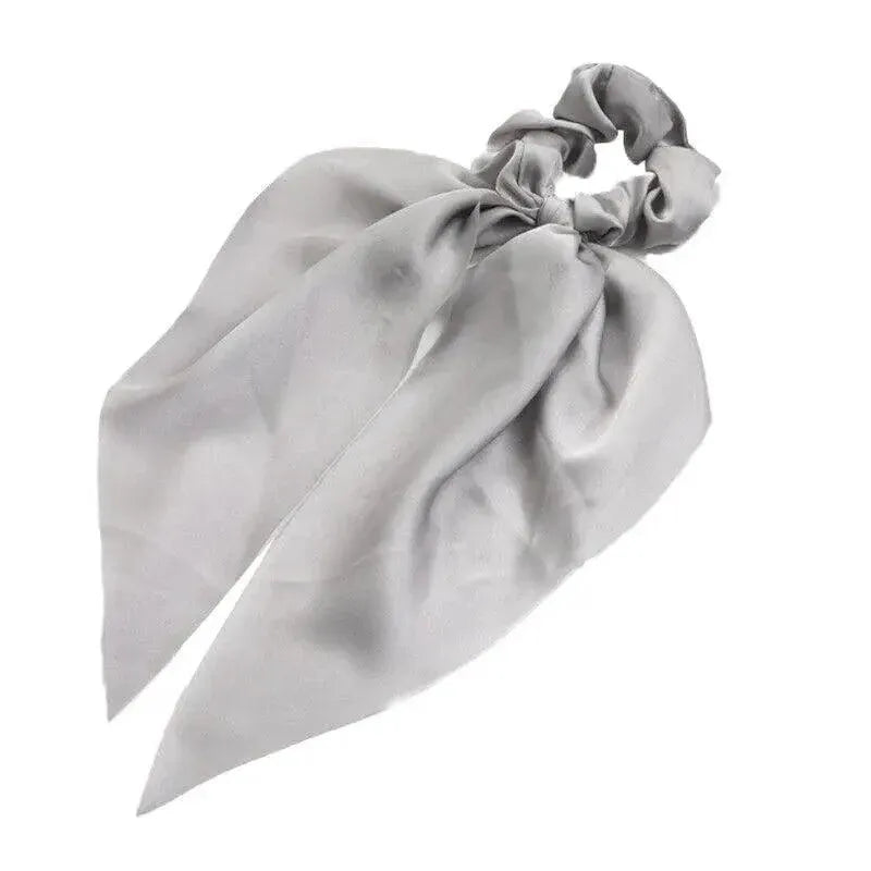 Chiffon Ponytail Scarf Bow Elastic Hair Rope Tie Scrunchies Ribbon Hair Bands - Grey V528-STREAMER-02-53163
