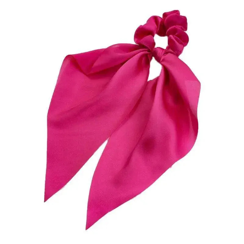 Chiffon Ponytail Scarf Bow Elastic Hair Rope Tie Scrunchies Ribbon Hair Bands - Rose Red V528-STREAMER-03-69684