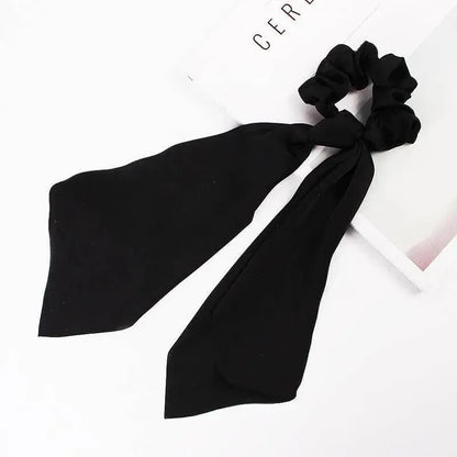 Chiffon Ponytail Scarf Bow Elastic Hair Rope Tie Scrunchies Ribbon Hair Bands - Rose Red V528-STREAMER-03-69684