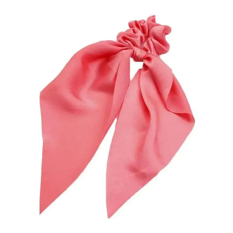 Chiffon Ponytail Scarf Bow Elastic Hair Rope Tie Scrunchies Ribbon Hair Bands - Pink V528-STREAMER-04-56178