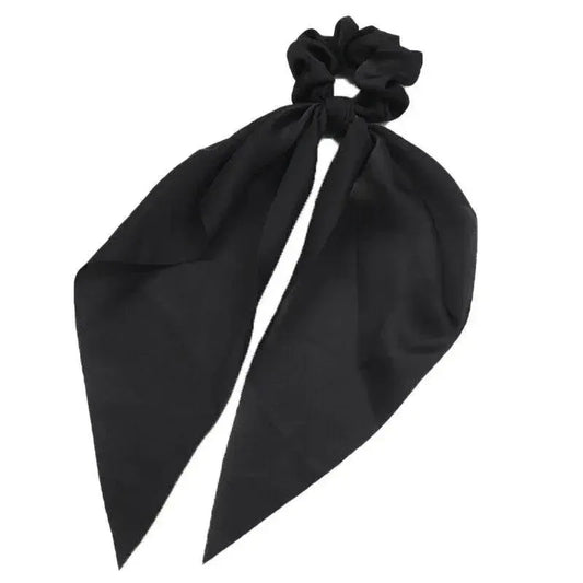 Chiffon Ponytail Scarf Bow Elastic Hair Rope Tie Scrunchies Ribbon Hair Bands - Black V528-STREAMER-06-46305