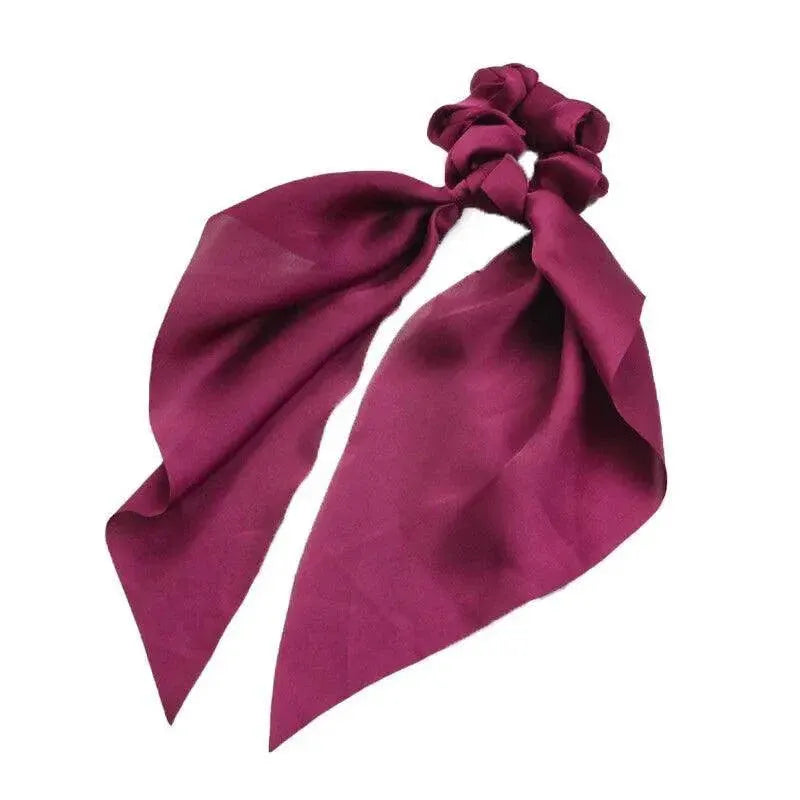 Chiffon Ponytail Scarf Bow Elastic Hair Rope Tie Scrunchies Ribbon Hair Bands - Wine Red V528-STREAMER-10-26961