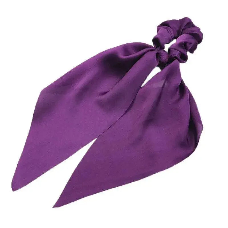Chiffon Ponytail Scarf Bow Elastic Hair Rope Tie Scrunchies Ribbon Hair Bands - Purple V528-STREAMER-11-32226