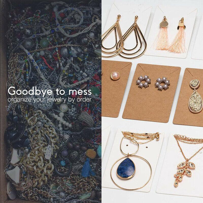 40pcs Jewellery Display Cards Necklace Earring Holder Kraft Paper 6x9cm - White V528-STUDLINGCARD-WHITE-99331