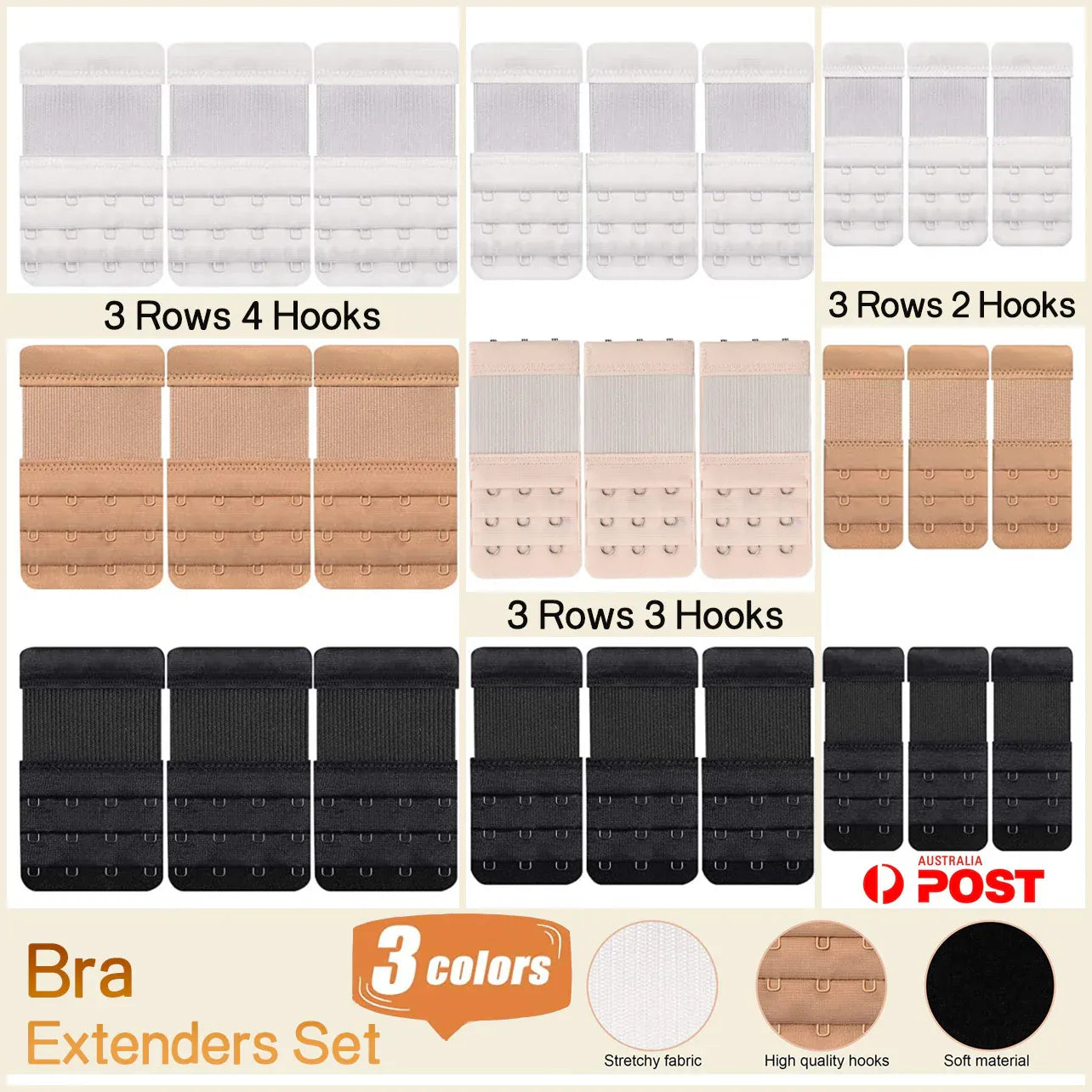 Maternity Strap Clip On Bra Extender Extension 3 Hooks Ladies Plus Size - Beige V528-STYLE-3HOOKS-COLOUR-BEIGE94825