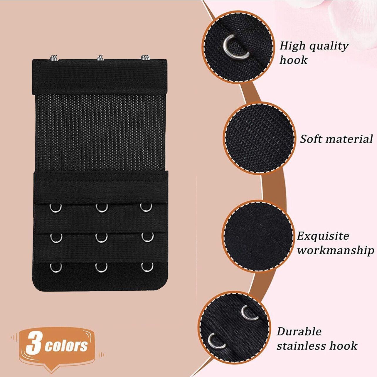 Maternity Strap Clip On Bra Extender Extension 3 Hooks Ladies Plus Size - Black V528-STYLE-3HOOKS-COLOUR-BLACK32148