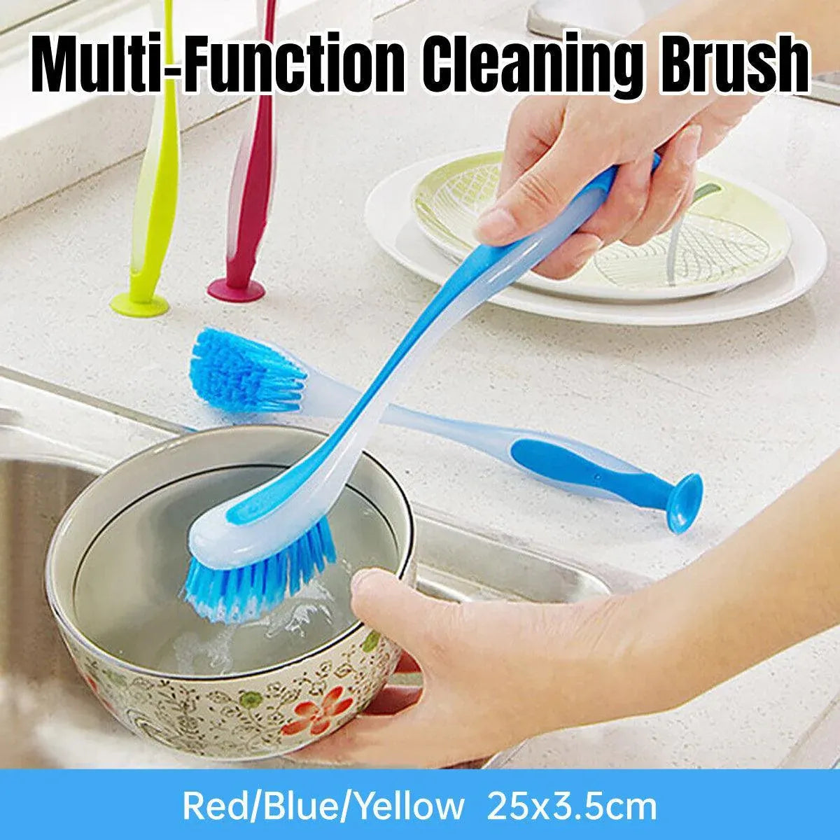 Multi Functional Long Handle Cleaning Brush Vertical Suction Kitchen Brush - Blue V528-SUCTION-CUP-BRUSH-BLUE-106548