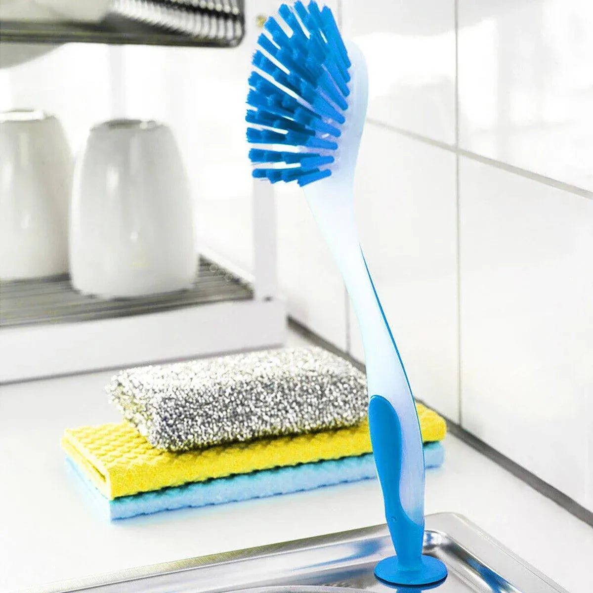 Multi Functional Long Handle Cleaning Brush Vertical Suction Kitchen Brush - Red V528-SUCTION-CUP-BRUSH-RED-946911
