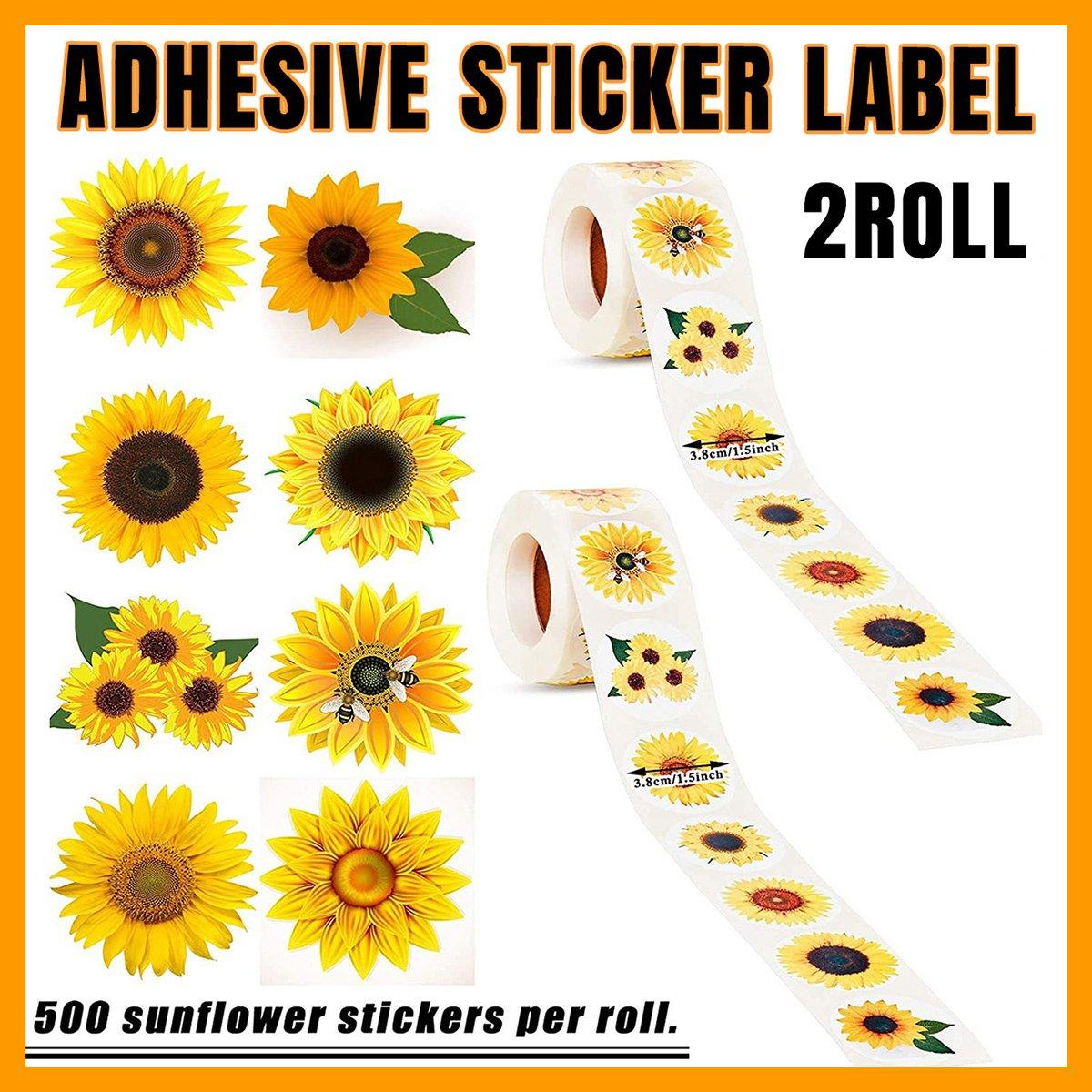 2 Rolls Sunflower Stickers Handmade Flower Decoration Labels for Craft Projects V528-SUNFLOWER-STICKER-2ROLL-647758