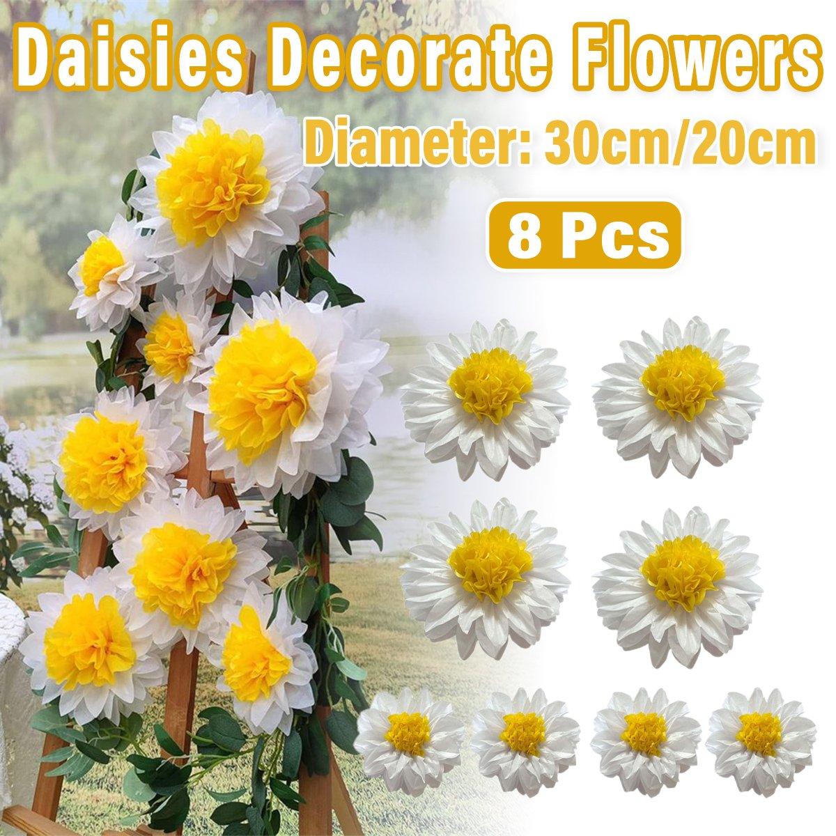8PCS Sunflower Daisy Paper Flowers 20cm/30cm Wall Hanging Party Room Decoration V528-SUNFLOWER-WHITE-8PCS-575362