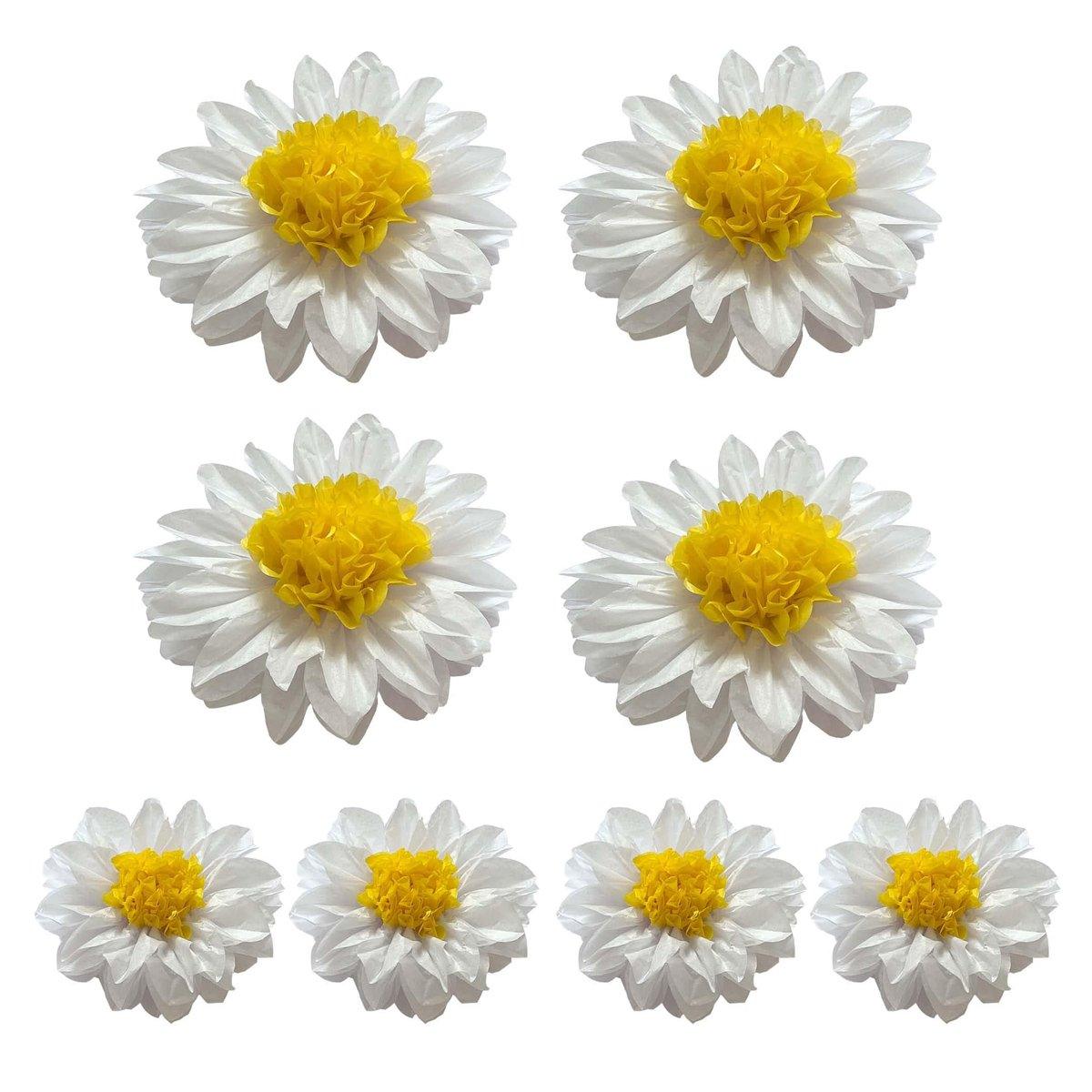 8PCS Sunflower Daisy Paper Flowers 20cm/30cm Wall Hanging Party Room Decoration V528-SUNFLOWER-WHITE-8PCS-575362