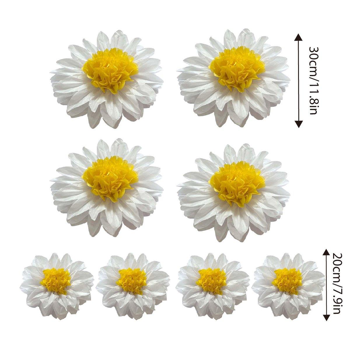 8PCS Sunflower Daisy Paper Flowers 20cm/30cm Wall Hanging Party Room Decoration V528-SUNFLOWER-WHITE-8PCS-575362
