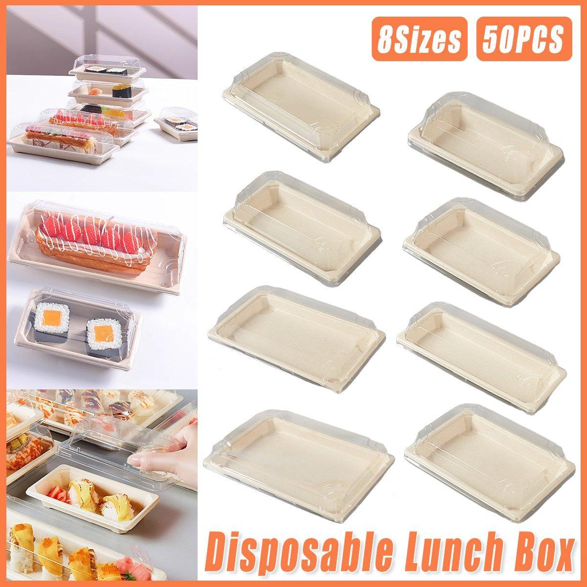 50pcs Eco-Friendly Sushi Box Rectangular Biodegradable Lunch Packaging Plate - 21.8 cm x 9.1 cm x 4.5 cm V528-SUSHI-BOX-50PCS-2-180406