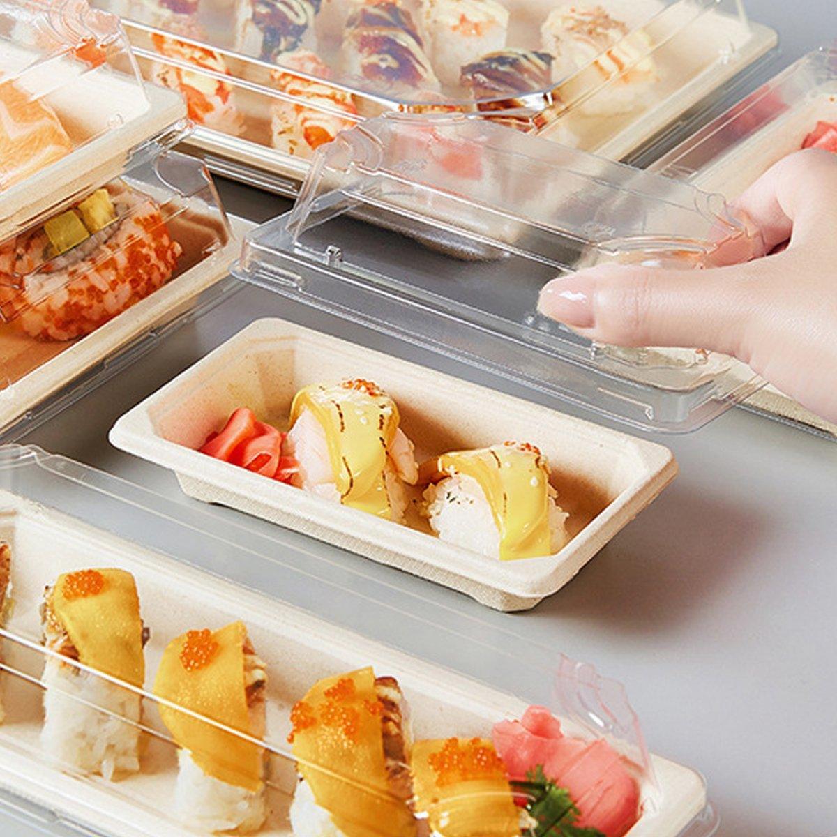 50pcs Eco-Friendly Sushi Box Rectangular Biodegradable Lunch Packaging Plate - 21.8 cm x 9.1 cm x 4.5 cm V528-SUSHI-BOX-50PCS-2-180406