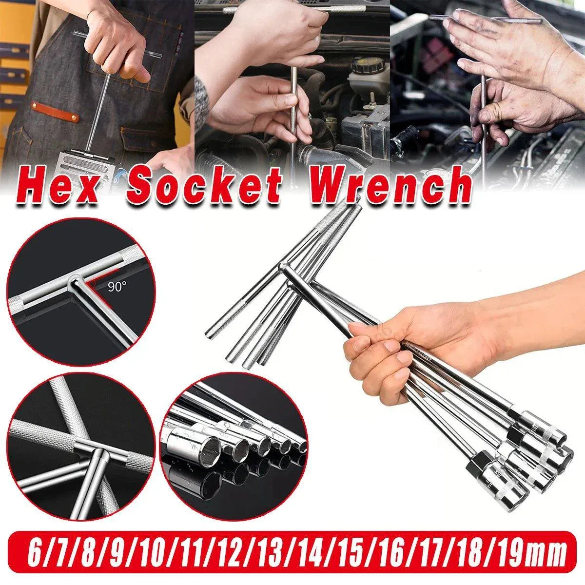 6-19mm Steel T Shaped Hex Wrench Hand Tool Spanner Socket Adapter Repair - 6mm