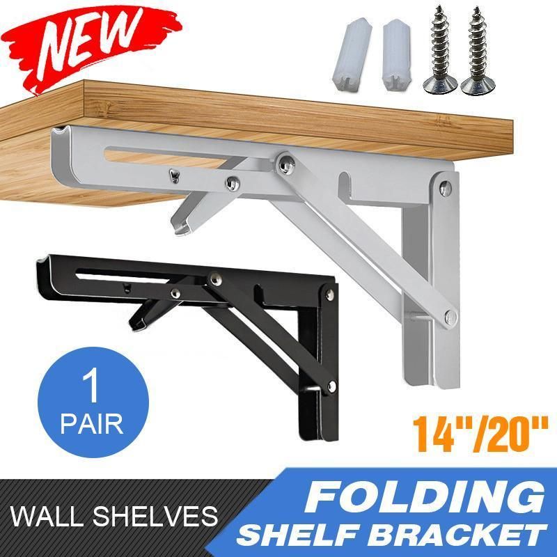 Traderight Table Bracket Folding Stainless Steel 150KG Wall Shelf Bench 2PCS - White 20in V528-TABLEBRACKET-WHITE-20IN-446452