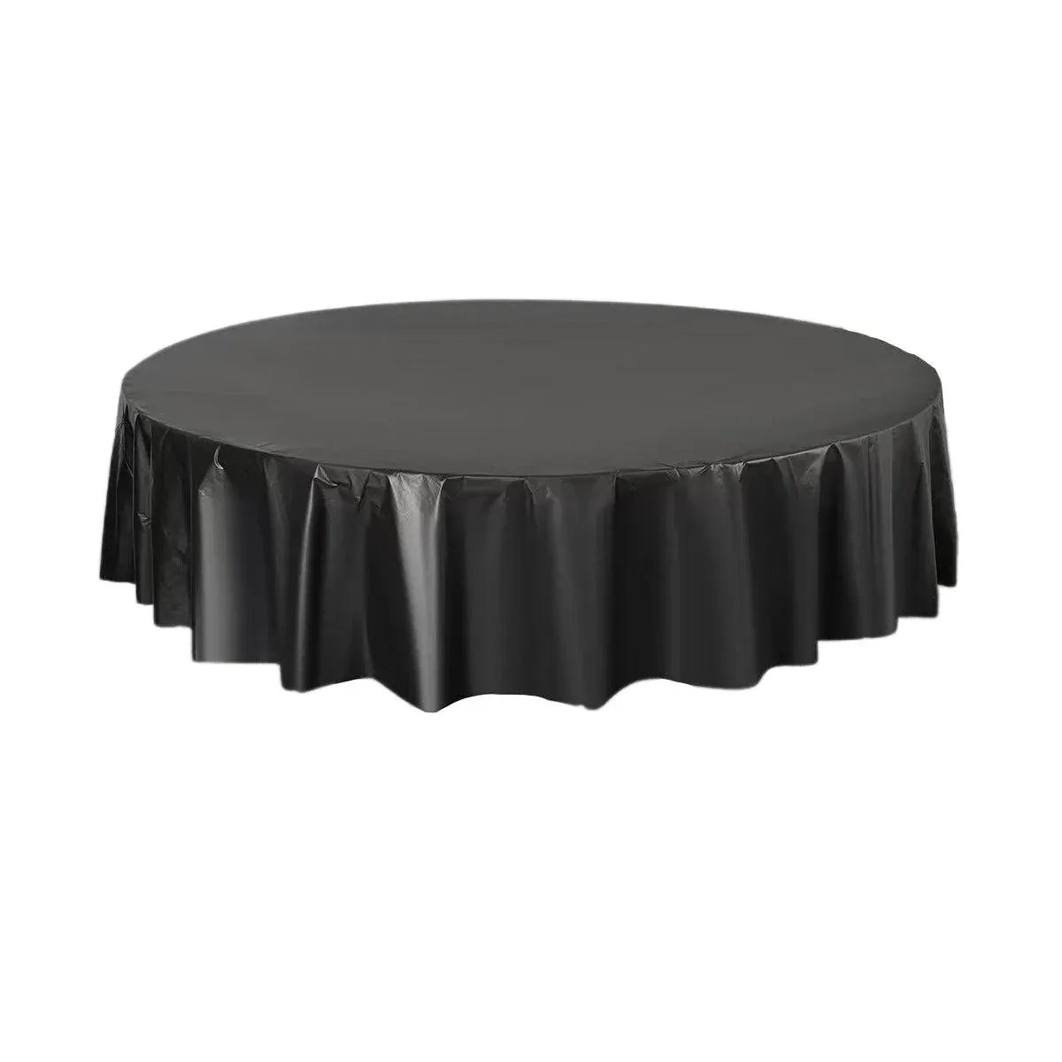 10pcs Round Tablecloth Solid Color Waterproof PEVA Table Cover 213cm Diameter - Black V528-TABLECLOTH-BLACK-10PCS-970198