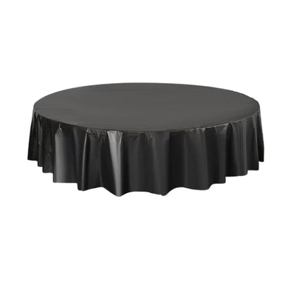 10pcs Round Tablecloth Solid Color Waterproof PEVA Table Cover 213cm Diameter - Black V528-TABLECLOTH-BLACK-10PCS-970198