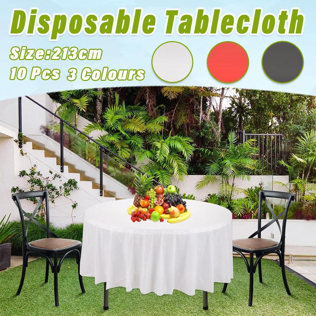 10pcs Round Tablecloth Solid Color Waterproof PEVA Table Cover 213cm Diameter - Black V528-TABLECLOTH-BLACK-10PCS-970198
