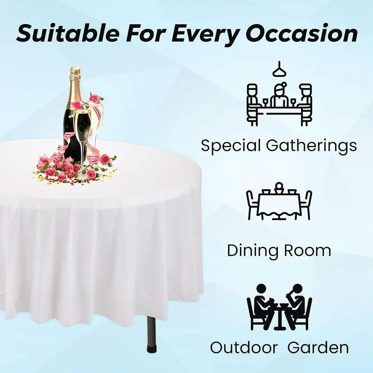 10pcs Round Tablecloth Solid Color Waterproof PEVA Table Cover 213cm Diameter - Black V528-TABLECLOTH-BLACK-10PCS-970198