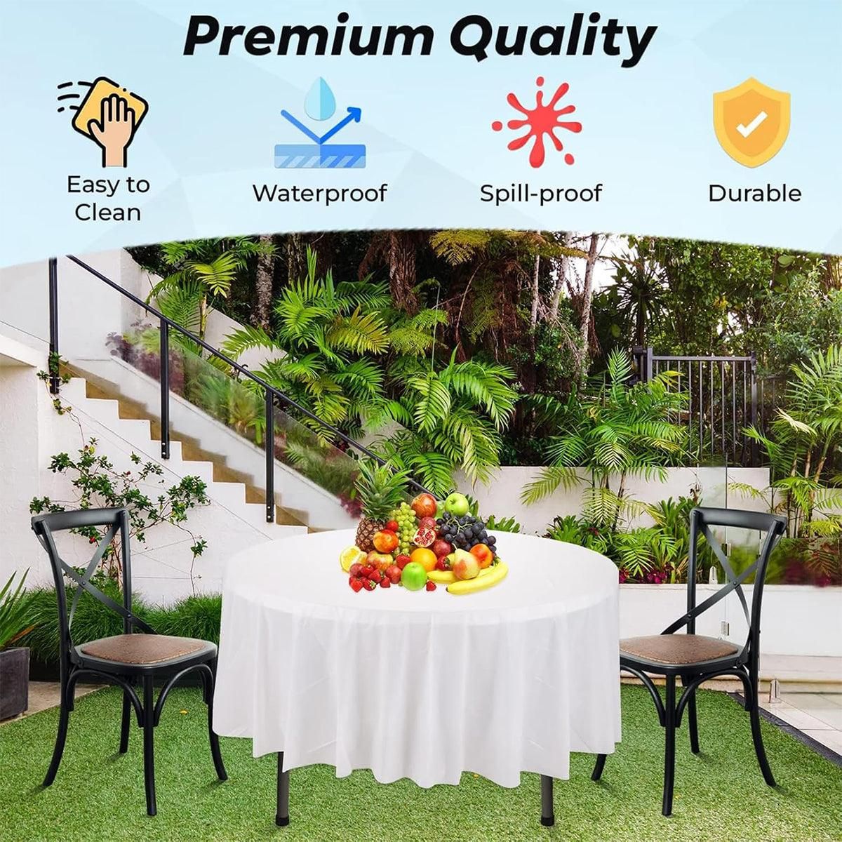 10pcs Round Tablecloth Solid Color Waterproof PEVA Table Cover 213cm Diameter - Black V528-TABLECLOTH-BLACK-10PCS-970198