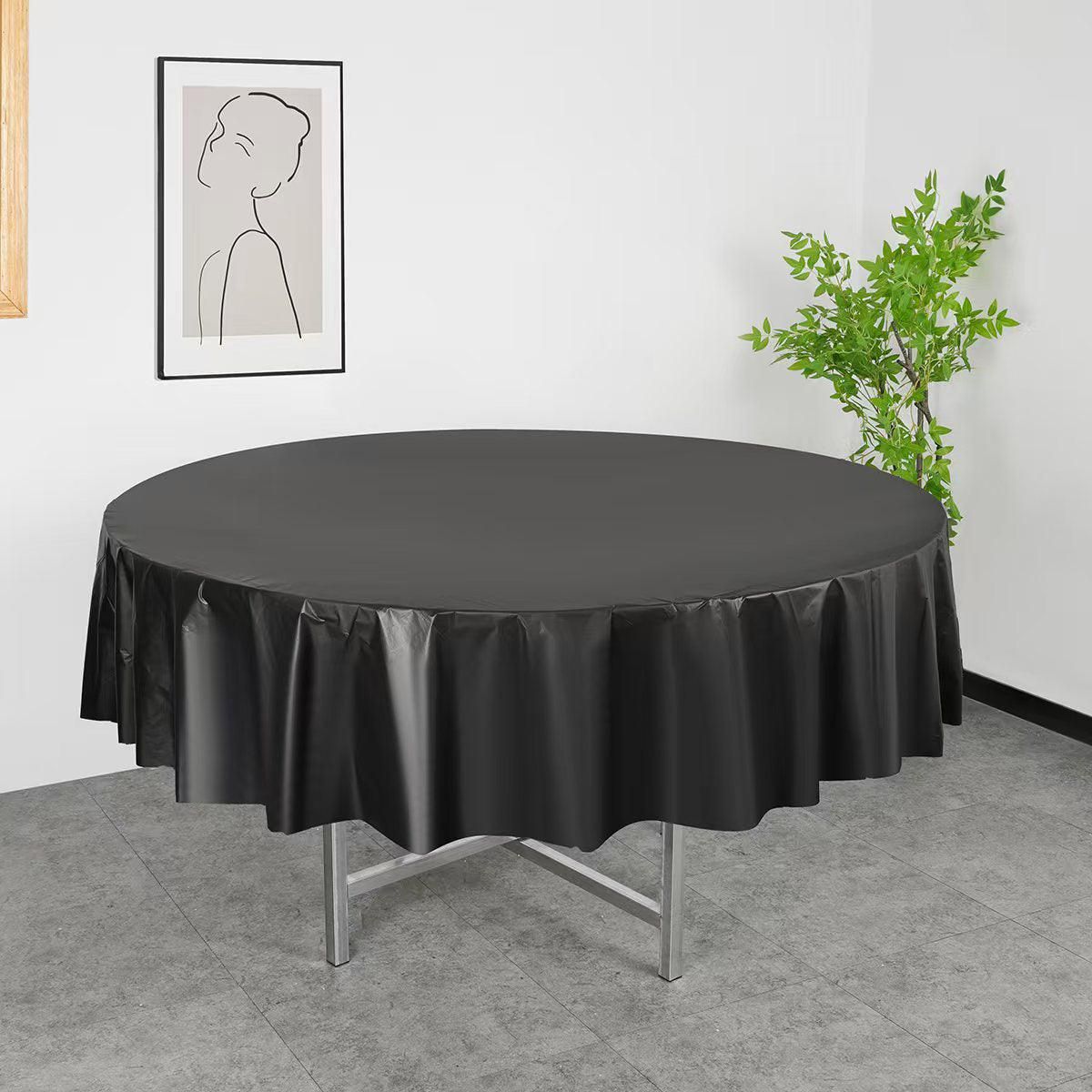 10pcs Round Tablecloth Solid Color Waterproof PEVA Table Cover 213cm Diameter - Black V528-TABLECLOTH-BLACK-10PCS-970198