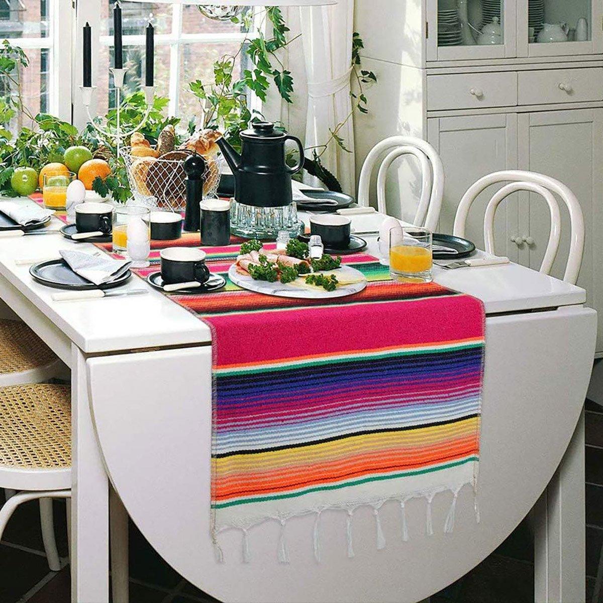 Woven Blanket Tassel Party Tablecloth Home Decoration Table Flags Cover Cloth - Rose Red V528-TABLECLOTH-ROSE-RED-493858