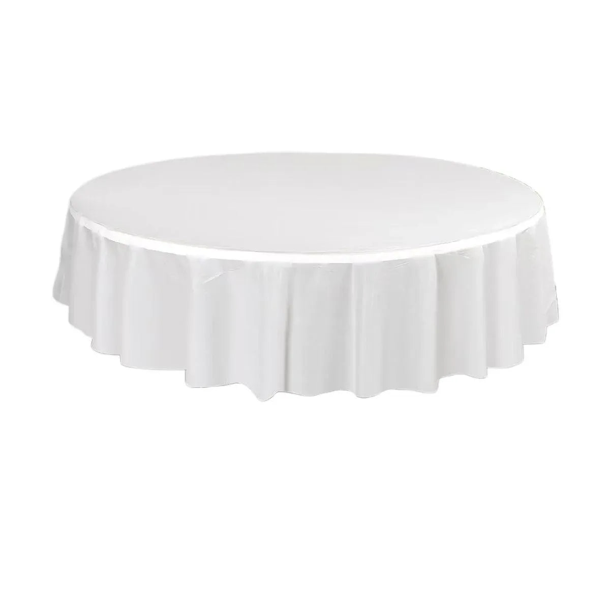 10pcs Round Tablecloth Solid Color Waterproof PEVA Table Cover 213cm Diameter - White V528-TABLECLOTH-WHITE-10PCS-664515