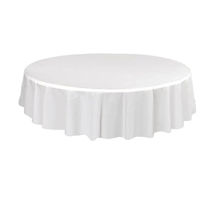 10pcs Round Tablecloth Solid Color Waterproof PEVA Table Cover 213cm Diameter - White V528-TABLECLOTH-WHITE-10PCS-664515