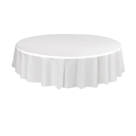 10pcs Round Tablecloth Solid Color Waterproof PEVA Table Cover 213cm Diameter - White V528-TABLECLOTH-WHITE-10PCS-664515