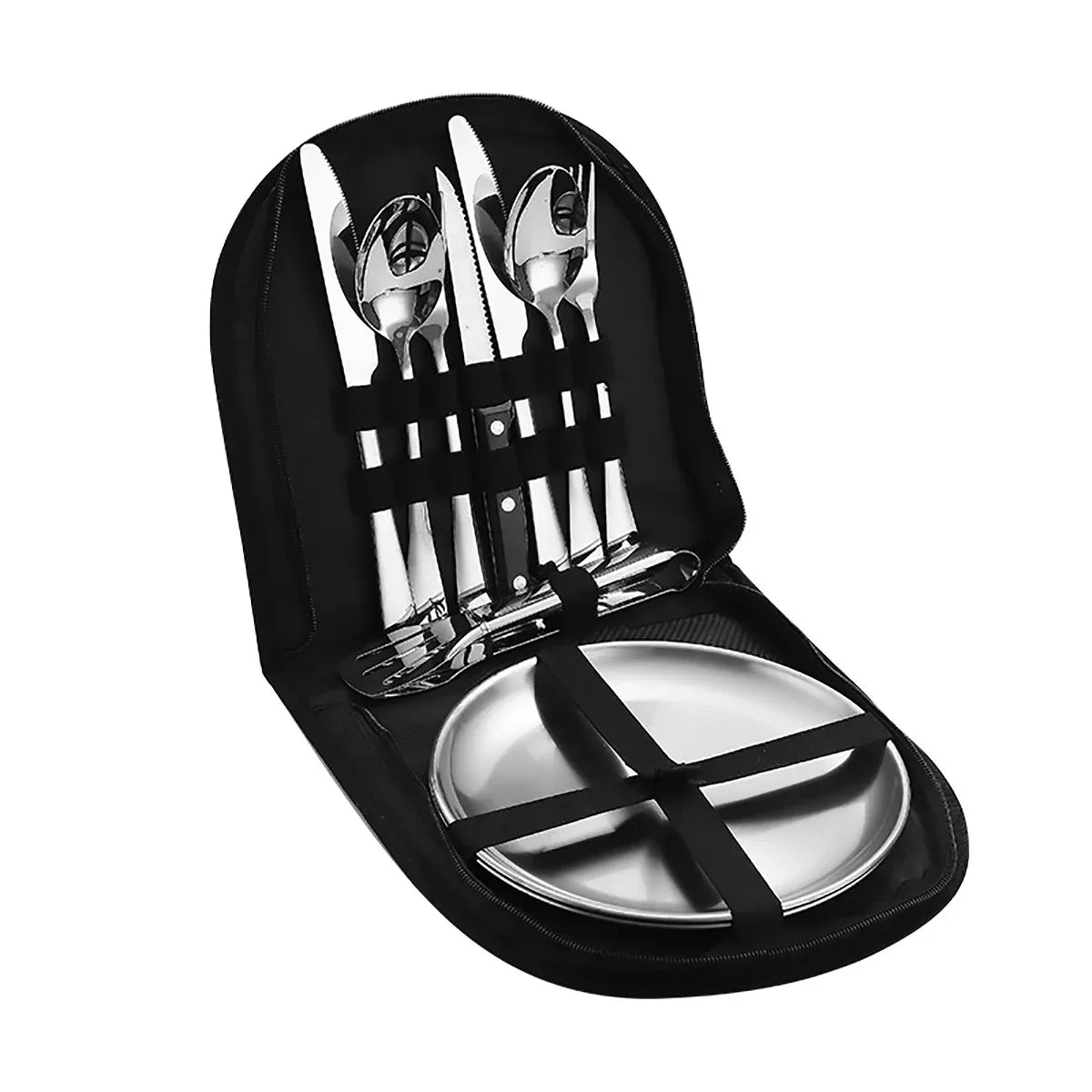 10/20PCS Camping Cutlery Set Outdoor Picnic Utensils Plates Spoons Forks Knives - Black-2 People V528-TABLEWARE-10PCS-BLACK-431390