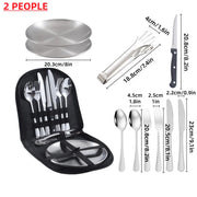 10/20PCS Camping Cutlery Set Outdoor Picnic Utensils Plates Spoons Forks Knives - Black-2 People V528-TABLEWARE-10PCS-BLACK-431390