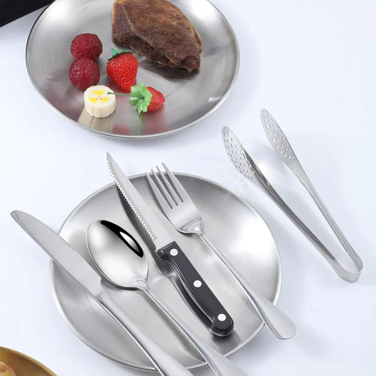 10/20PCS Camping Cutlery Set Outdoor Picnic Utensils Plates Spoons Forks Knives - Black-2 People V528-TABLEWARE-10PCS-BLACK-431390