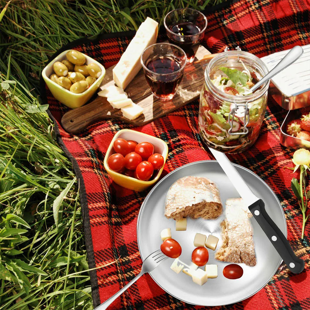10/20PCS Camping Cutlery Set Outdoor Picnic Utensils Plates Spoons Forks Knives - Black-2 People V528-TABLEWARE-10PCS-BLACK-431390