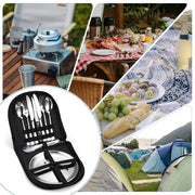 10/20PCS Camping Cutlery Set Outdoor Picnic Utensils Plates Spoons Forks Knives - Black-2 People V528-TABLEWARE-10PCS-BLACK-431390