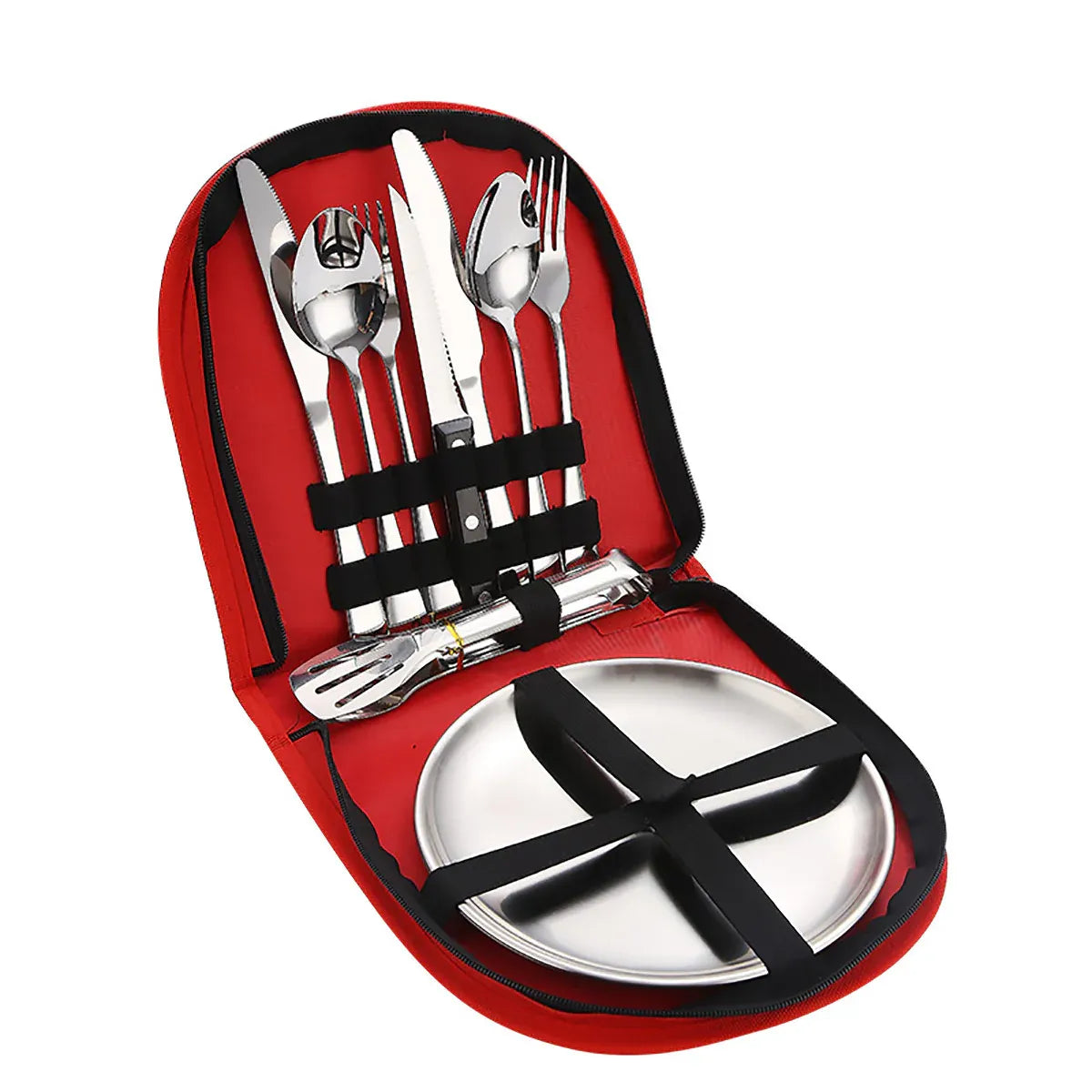 10/20PCS Camping Cutlery Set Outdoor Picnic Utensils Plates Spoons Forks Knives - Red-2 People V528-TABLEWARE-10PCS-RED-826533