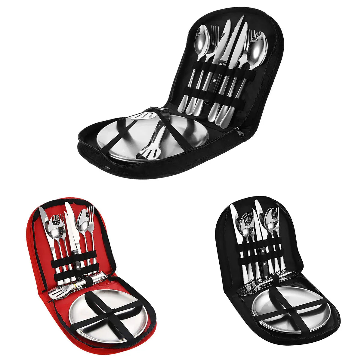 10/20PCS Camping Cutlery Set Outdoor Picnic Utensils Plates Spoons Forks Knives - Red-2 People V528-TABLEWARE-10PCS-RED-826533