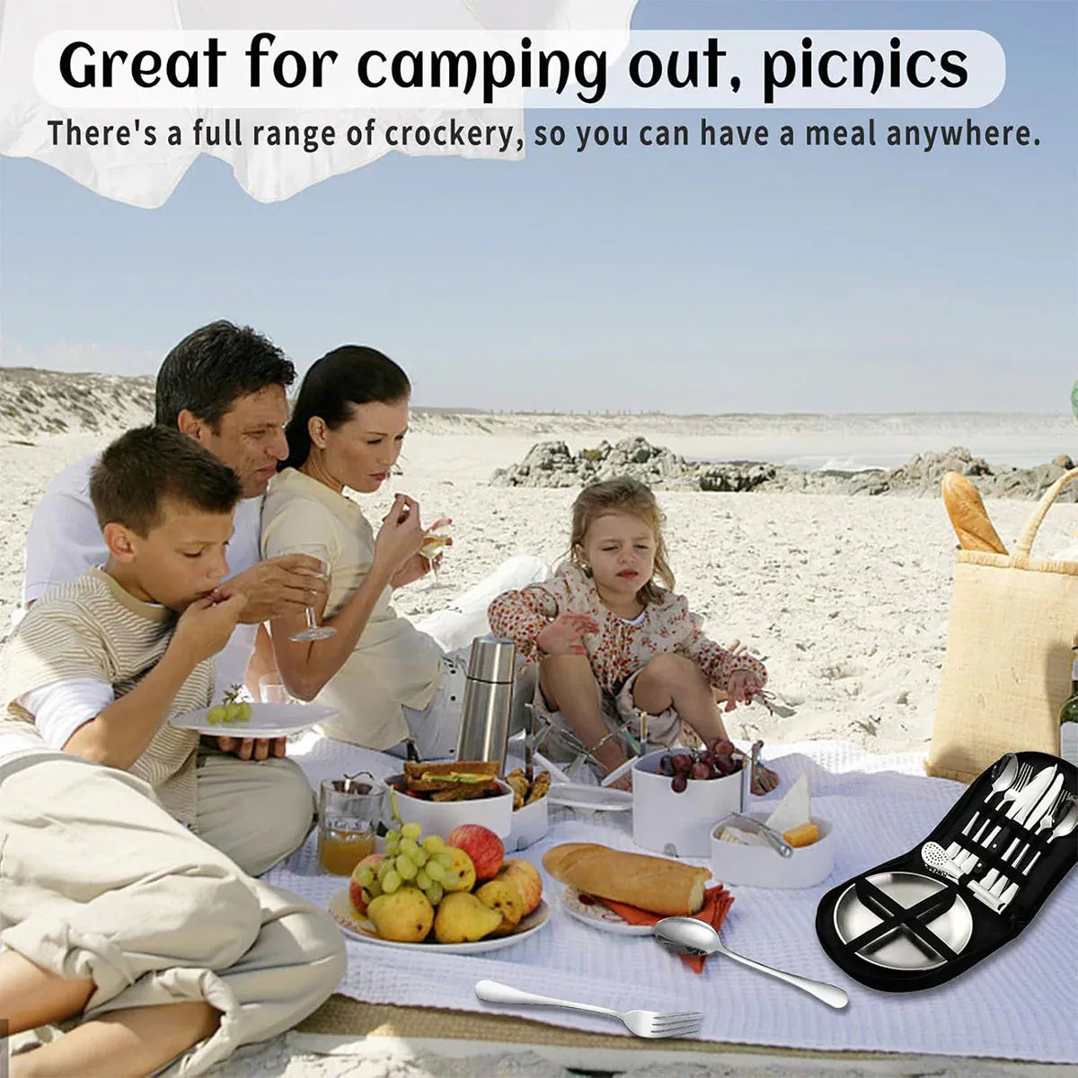 10/20PCS Camping Cutlery Set Outdoor Picnic Utensils Plates Spoons Forks Knives - Red-2 People V528-TABLEWARE-10PCS-RED-826533
